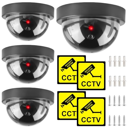 Dummy - Telecamera Di Sicurezza Per Sorveglianza Finte, 4 Pezzi, Cctv Con Luce Led Lampeggiante, Telecamera Di Sorveglianza A Cupola, Finta Finta Fint