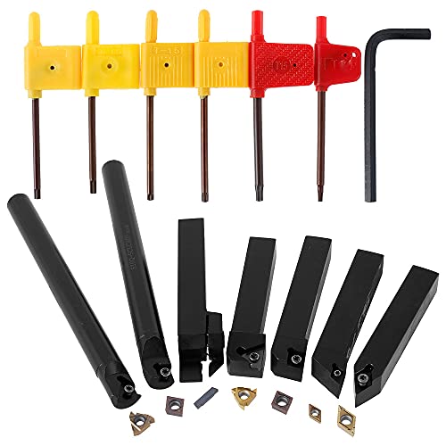21 Pezzi Tornio Turning Tool Multifunzione Kit, Inserti Titolari Bar Alesatore Per Utensili Di Tornitura Con Inserti In Carburo (16Mm)