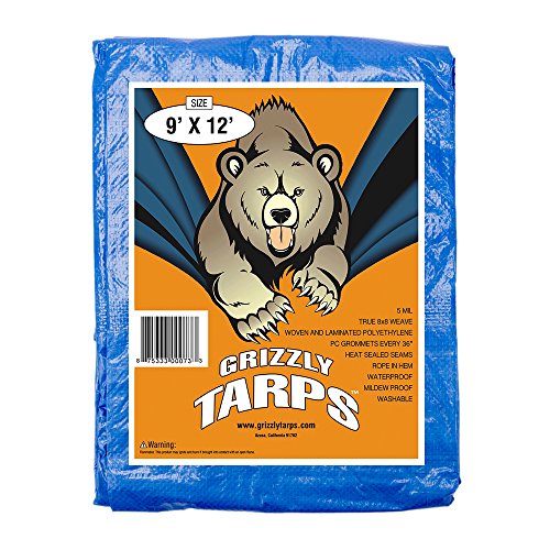 Grizzly Tarps 10 X 14 Piedi Blu Multiuso Impermeabile Poly Tarp Cover 5 Mil Thick 8 X 8 Weave, Gtrp912
