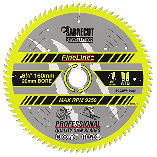 1 X Sccsw16080 Sabrecut 160Mm 80 D X 20Mm Alesaggio Fineline Thin Kerf Legno Compensato Mdf Truciolare Trasversale E Taglio A Strappo Lama Per Sega Ci