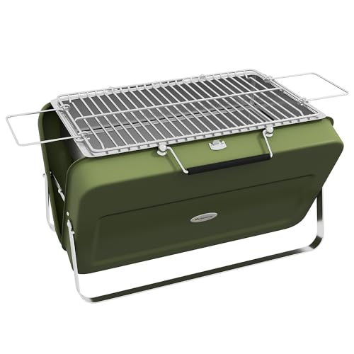 Outsunny Barbecue A Carbonella Portatile, Bbq Pieghevole A Valigetta Con Manico E Griglia Per Campeggio, Picnic, Giardino, 47X30X28 Cm, Verde