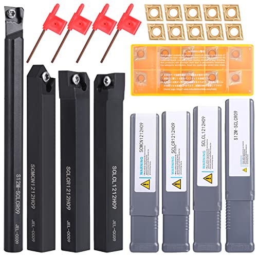 Verrich - Utensili Per Tornitura, S12M Sclcr09/Sclcr1212H09/Sclcl1212H09/Scmcn1212H09 Barra Di Foratura Per Tornitura Con 10 Inserti Ccmt09T304