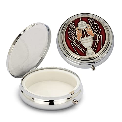 Nklaus Scatola Per Rosario In Metallo Motivo Calice Hostess Argento Inserto Rosso Interno 4Cm 2532