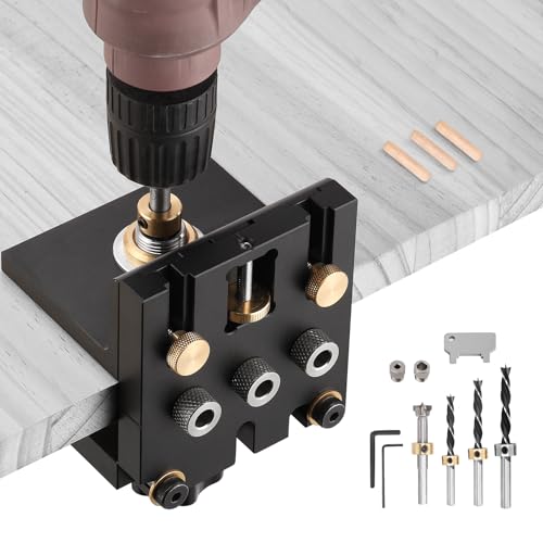 Ampvolts Dima Per Spinatura Legno - 3 In 1 Dima Per Fori A Tasca, Kit Di Guida Per Trapano Da 6/8/10/15Mm Con Clip Di Posizionamento Regolabile, Utens
