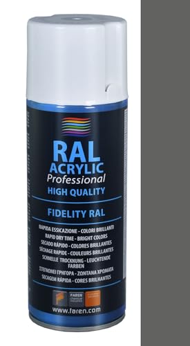 Faren Ral Acrylic, Vernice Spray Acrilica 100%, Smalto Fidelity Ral, Colori Brillanti A Rapida Essiccazione, 400Ml (Ral 7025 Grigio Perla)(1Pz)