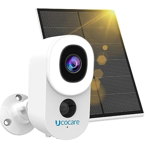 Ucocare 4Mp Telecamera Wi-Fi Esterno Senza Fili Solare, Telecamera Wifi Interno, Visione Notturna A Colori/Infrarossi Migliorata Del 30% Con Luce Anel