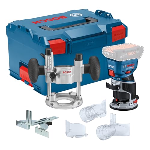 Bosch Professional 18V System Rifilatore A Batteria Gkf 18V-8 (Incl. Guida Paral., 2 Adat. Aspir. Rif., Prot. Tru., Pinza 8 Mm, Chiave, Base Imm. Te, 