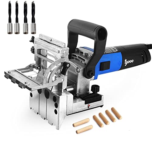 Igooo Giunto A Doppio Mandrino Dj710, 710 W, 230 V, 50 Hz, Spina Uk/De, Falegname Con Piastra In Legno, Punte Da 2 X 8 Mm E 2 X 6 Mm, 80 Tasselli