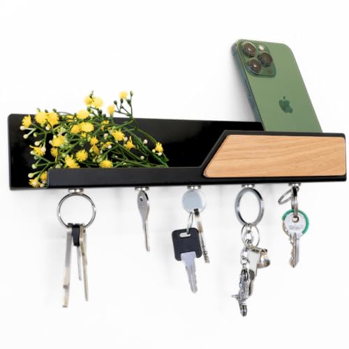 Portachiavi Da Parete In Metallo Magnetico Nero- Appendichiavi E Svuotatasche Per L' Ingresso Casa Moderno In Metallo E Legno Rovere - Oggetto Per Chi