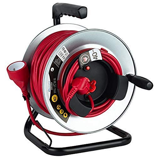 Electraline 208662 - Avvolgicavo Professionale In Metallo, 40 M, H05Vv-F 3G1,5 Mm2, Con Guida Per Il Cavo, Colore: Rosso, 208668