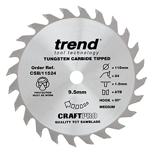 Trend Lama Per Sega Circolare Per Legno, Diametro 115 Mm, Foro 9,50 Mm, 24 Denti, Taglio 1,5 Mm, Gancio +20°, Tct, Finitura Media, Csb/11524