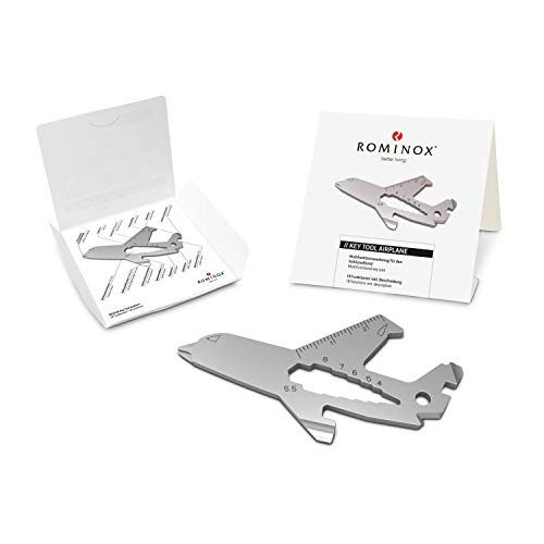 Articolo Regalo: Rominox Key Tool/Aeroplane, 18 Funzioni, Portachiavi Aeroplano/Pilota, In Acciaio Inox Con Descrizione Delle Funzioni, Strumento Mult