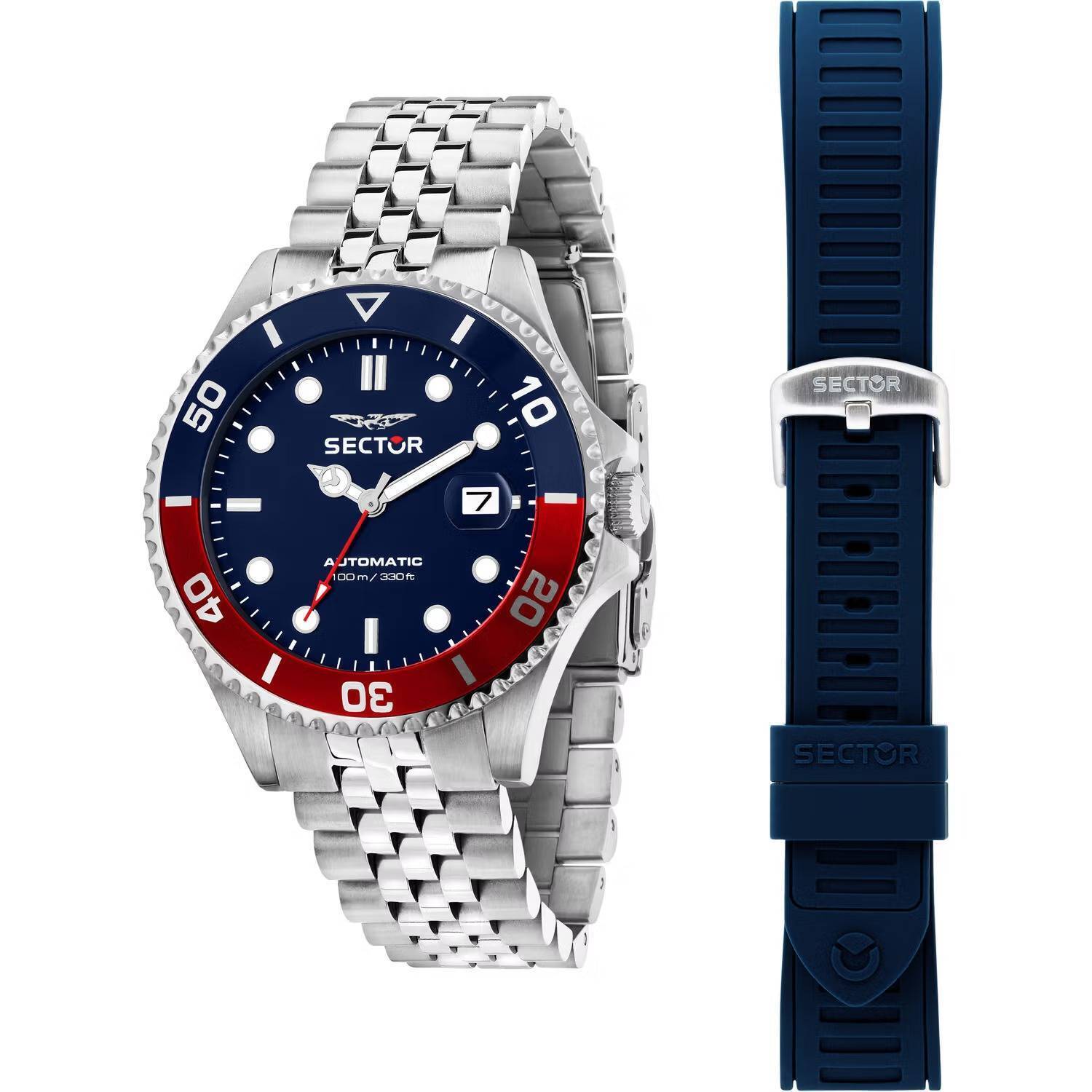 Set Orologio Sector 230 Automatico r3223161018 Watch Acciaio Gomma Pepsi Uomo
