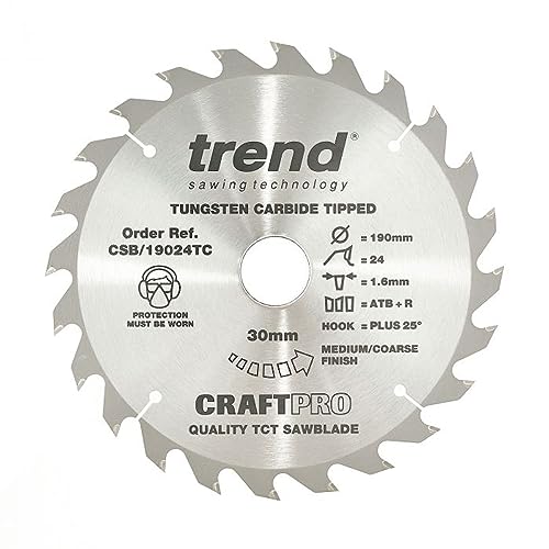 Trend Lama Per Sega Craftpro Thin Kerf Tct, 190 Mm X 24 Denti X 30 Mm Alesaggio, Punta In Carburo Di Tungsteno, Csb/19024Tc