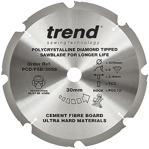 Trend Lama Per Sega Fiberboard Pcd, Diametro 305 Mm X 8 Denti X Foro 30 Mm, Punta Diamantata Policristallina, Pcd/Fsb/3058