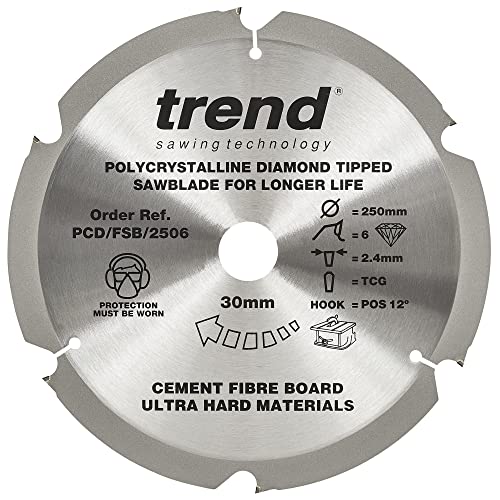 Trend Lama Per Sega Fiberboard Pcd, Diametro 250 Mm X 6 Denti X Foro 30 Mm, Punta Diamantata Policristallina, Pcd/Fsb/2506