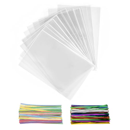 200 Pezzi Sacchetti Caramelle, 25X15 Cm Sacchettini Trasparenti Buste In Cellophane Con 200 Bande Metalliche Per Dolci, Biscotti, Pane, Frutta Ecc. Pe