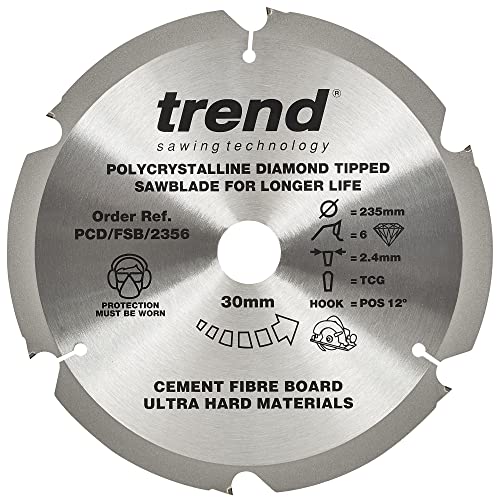 Trend Lama Per Sega Fiberboard Pcd, Diametro 235 Mm X 6 Denti X Foro 30 Mm, Punta Diamantata Policristallina, Pcd/Fsb/2356