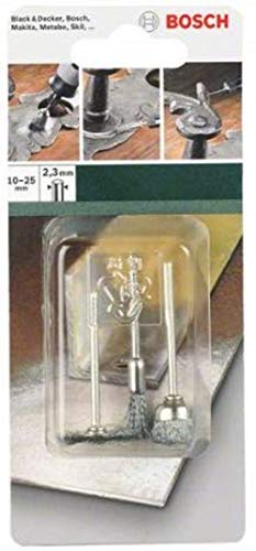 Bosch 2609256554 - Set Di 3 Minispazzole Con Spazzola Circolare, Spazzola A Pennello E Spazzola Cilindrica, Manico Da 6 Mm