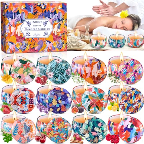 Encoun 12Pcs Candele Profumate, Candele Profumate Set, Candela Profumata Regalo, Regalo Cera Di Soia Naturale Set, Regalo Donna, Candele Profumate Reg