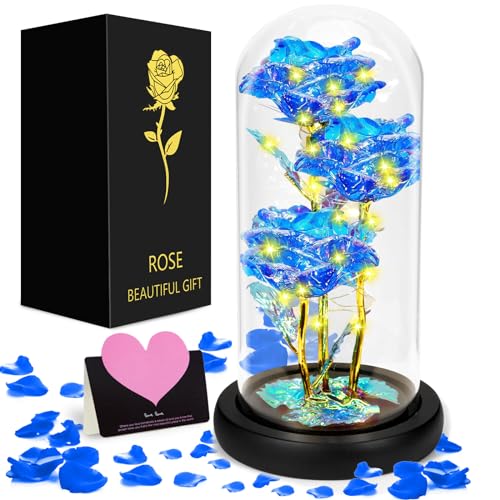 Guhaool Rosa Eterna, La Bella E La Bestia Rosa, Rosa Per Sempre In Cupola Di Vetro, Rosa Eterna Con Base Pino Luci Led, Idee Regalo Fidanzata Donna Re