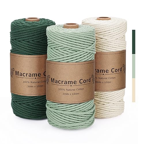 Puwowye Corda Macrame 3Mm Verde, Macrame Corda 3Mm Set, Filo Macrame 3Mm Naturale, Macramè Filo Morbido Per Arazzi, Appendini Per Piante, Decorazioni