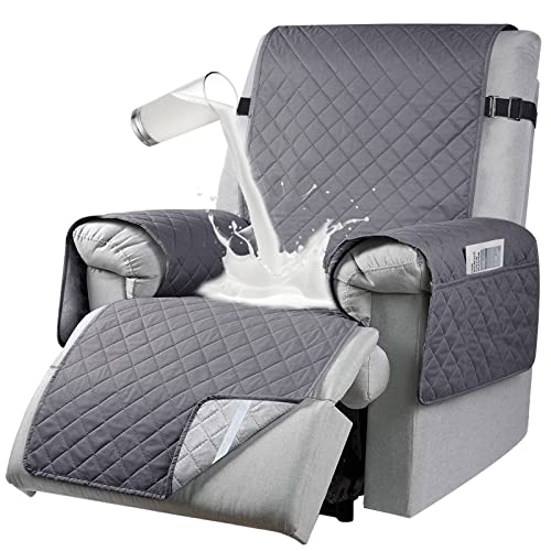 Raprap Copripoltrona Relax Reclinabile, 100% Impermeabile Copri Poltrona Relax Reclinabile 1 Posto Con 6 Tasche, 25Inch,Grigio,1 Seater