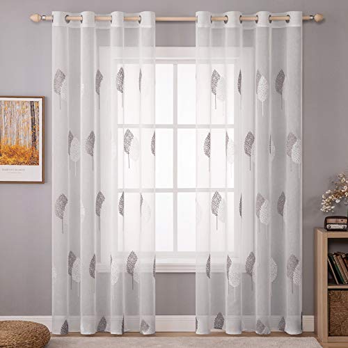 Miulee Tende Camera Da Letto Moderne, Tende Per Finestre Con Motivo A Foglia Ricamata, Tenda Trasparente Interno Con Occhielli, Tende Voile Per Casa S