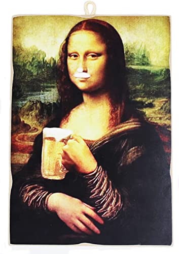 Kustom Art Quadro Quadretto Stile Vintage La Gioconda Monna Lisa L. Da Vinci Con Birra Stampa Su Legno 15X10 Cm