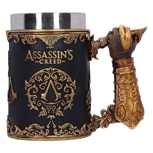 Nemesis Now Assassin'S Creed - Boccale Da 15,5 Cm, In Resina, Nero/Oro, Prodotto Ufficiale Assassin'S Creed, Tazza Da Birra In Resina Di Alta Qualità,