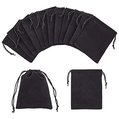 Nbeads Borsa Per Gioielli, 100 Pezzi In Velluto Borsa Con Coulisse In Tessuto Per Bomboniere Per Feste Regalo, Nero, 8,5X7 Cm