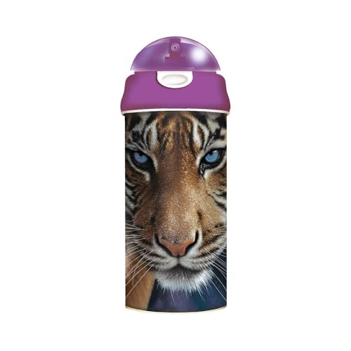 3D Livelife Deluxebase, Borraccia Lenticolare 3D Con Tigre E Cannuccia. Borraccia Per Bambini Da 600 Ml Con Opere D'Arte Originali Di Un Famoso Artist