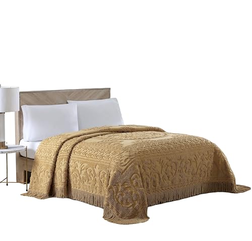 Beatrice Home Fashions Copriletto In Ciniglia Con Medaglione, Doppio, Colore: Oro