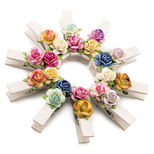 Summer-Ray 20 Mulberry Fiore Fatto A Mano Decorato Bianco Mini Mollette Di Legno Frigorifero