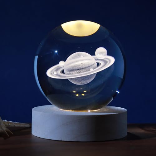 I-Total®- Sfera Di Vetro 3D Con Led Rgb Effetto Sul Soffitto, Luce Notturna Per Bambini, Lampada Da Notte Con Base In Legno, Tema Fantasy, Decorazione