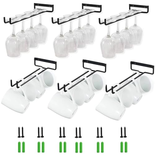 Porta Calici Sottopensile,Porta Bicchieri Sospesi,Porta Calici Sospeso,6 Pezzi Calici Di Vino Mantieni I Bicchieri Asciutti Sotto Mobile 24-36 Bicchie