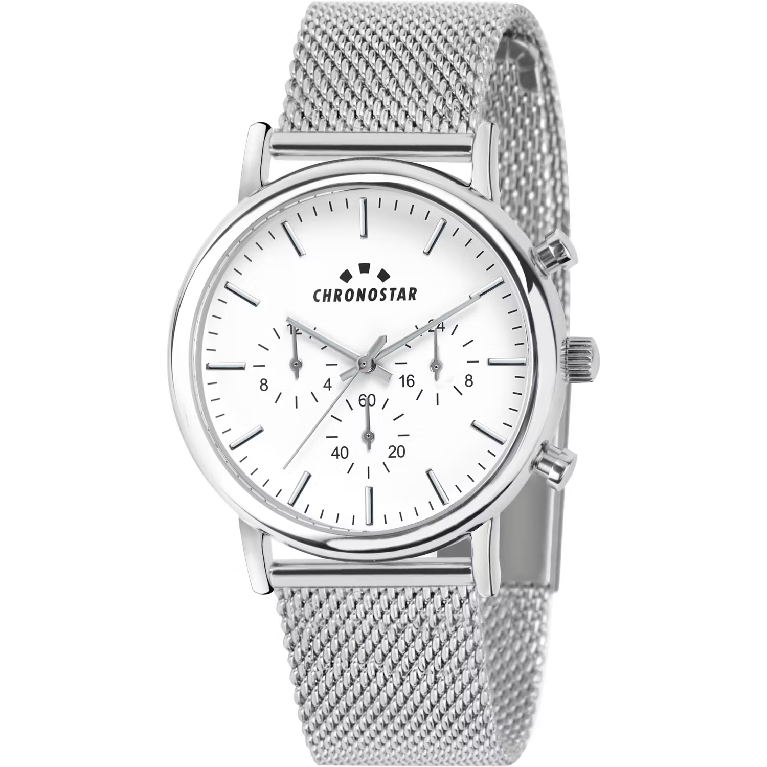 OROLOGIO CHRONOSTAR MULTIFUNZIONE POLARIS, DUAL TIME,CASSA 43mm, BRACCCIALE MESH