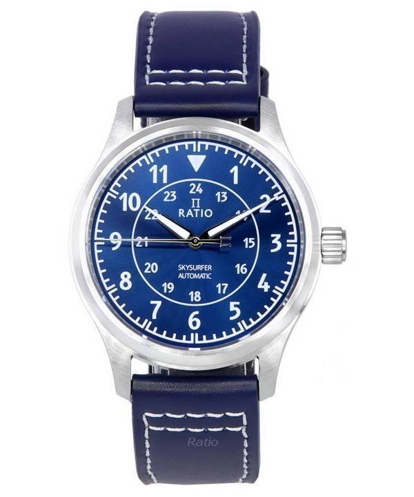 RATIO Skysurfer Pilot Quadrante Sunray Blu Pelle Automatico RTS309 Orologio Uomo