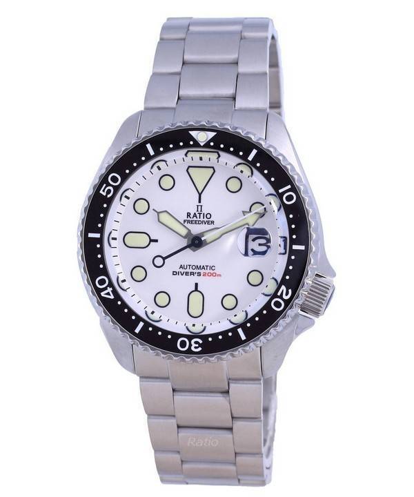 RATIO FreeDiver Quadrante Bianco Acciaio Inossidabile RTB209 200M Orologio Uomo
