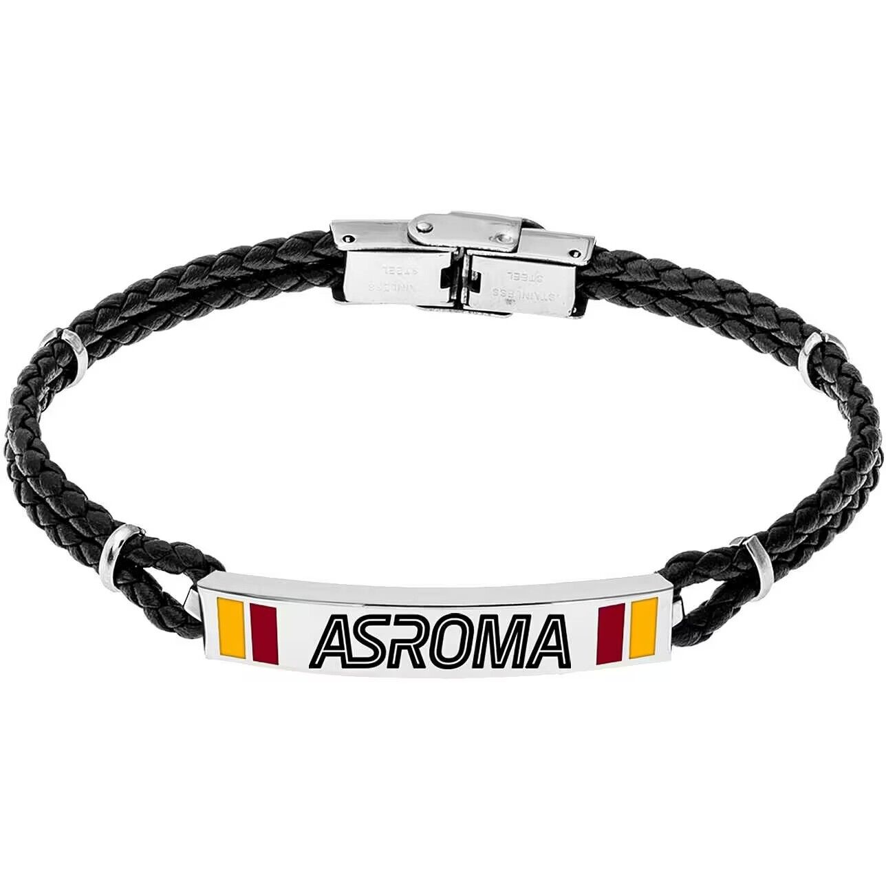 Bracciale Uomo AS ROMA B-RB001UCN Pelle Nero OFFICIAL