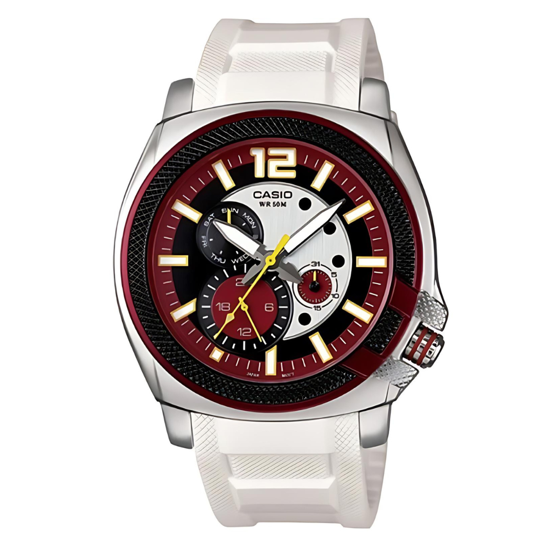 CASIO Collection MTP-1316B-4A1 Orologio Unisex Calendario Bracciale Gomma Bianco