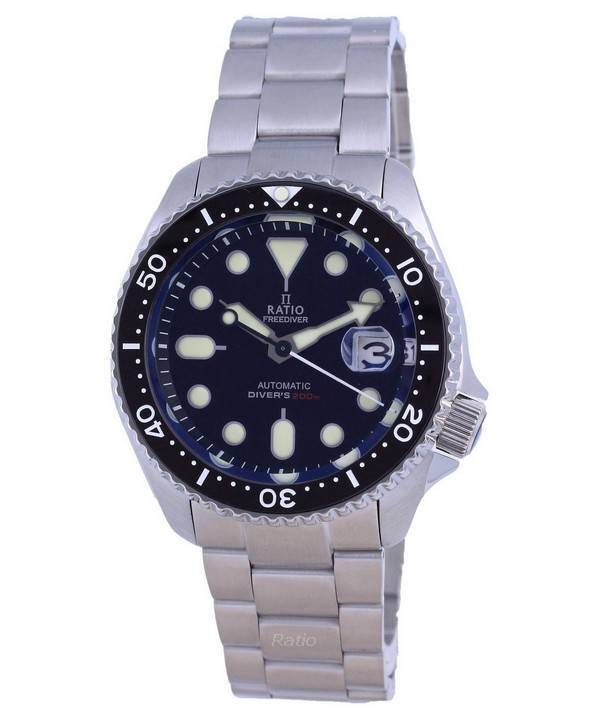 RATIO FreeDiver Quadrante Nero Acciaio Inossidabile RTB200 200M Orologio da Uomo