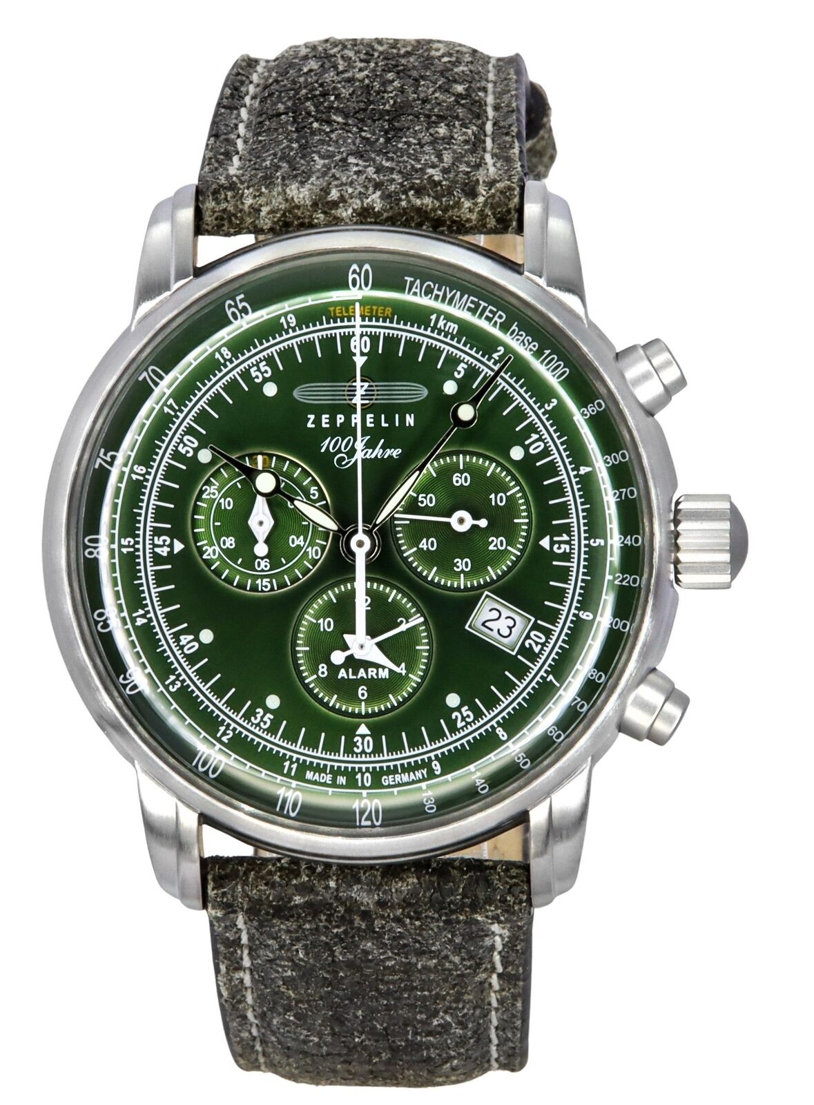 Zeppelin 100 Jahre Cronografo Tachimetro Telemetro Verde 86804 Orologio Uomo