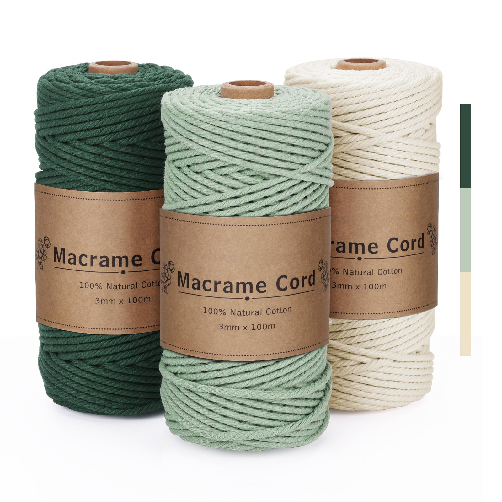 PUWOWYE Corda Macrame 3mm Verde, Macrame Corda 3mm Set, Filo Macrame 3mm (m7q)
