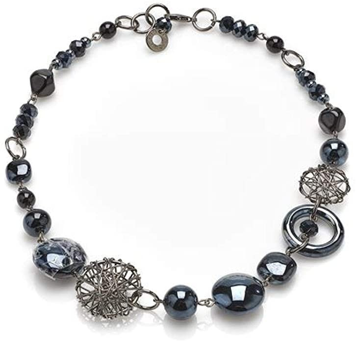 COLLANA GIROCOLLO ANTICA MURRINA NATURAL CIRCLE BLU SCURO E NERO
