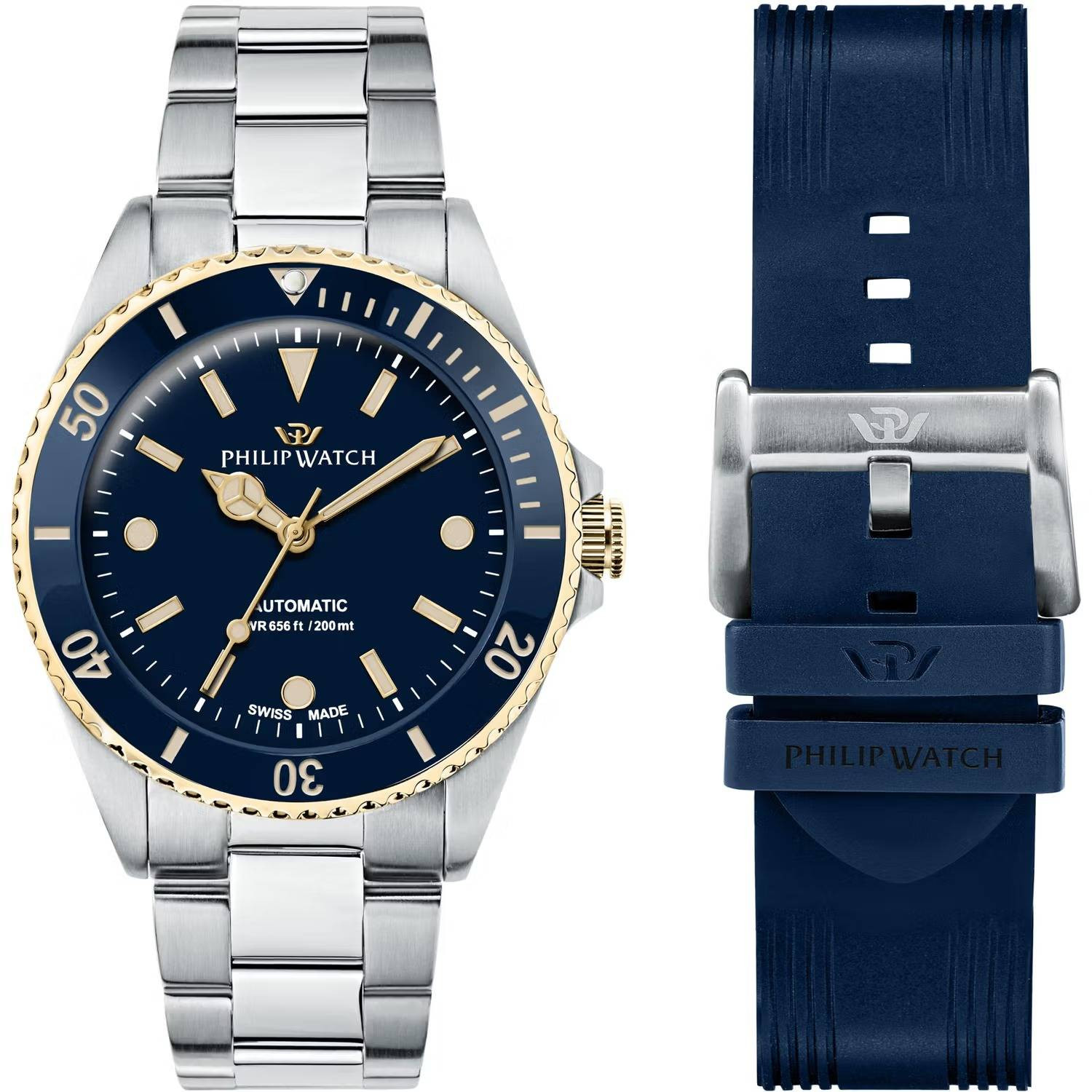 Orologio Philip Watch Caribe automatico 42mm R8223597031 Set Acciaio Caucciù Blu