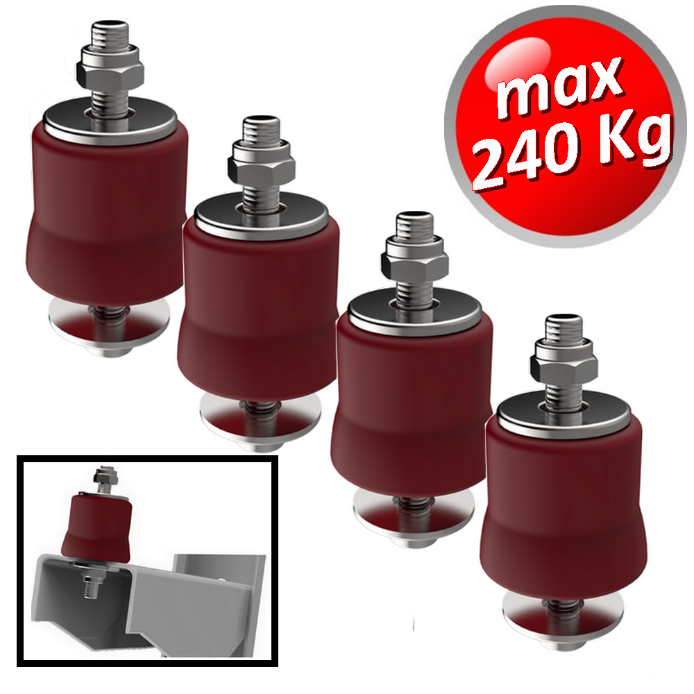 Antivibrante in megol per staffa portata massima 240 Kg. Colore rosso- 4 Pezzi