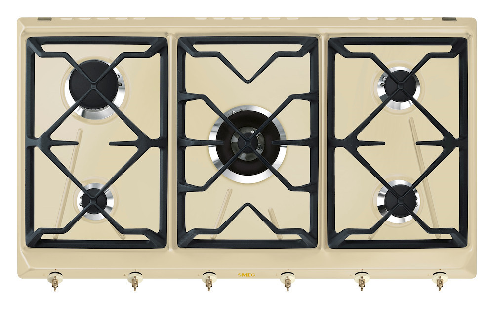 SMEG SRV896POGH PIANO COTTURA A GAS 90CM 5FUOCHI GRIGLIE IN GHISA PANNA