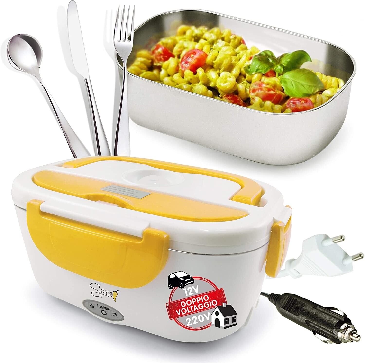 SPICE Amarillo Inox Plus Scaldavivande Portatile Lunch Box Doppio Voltaggio Doub