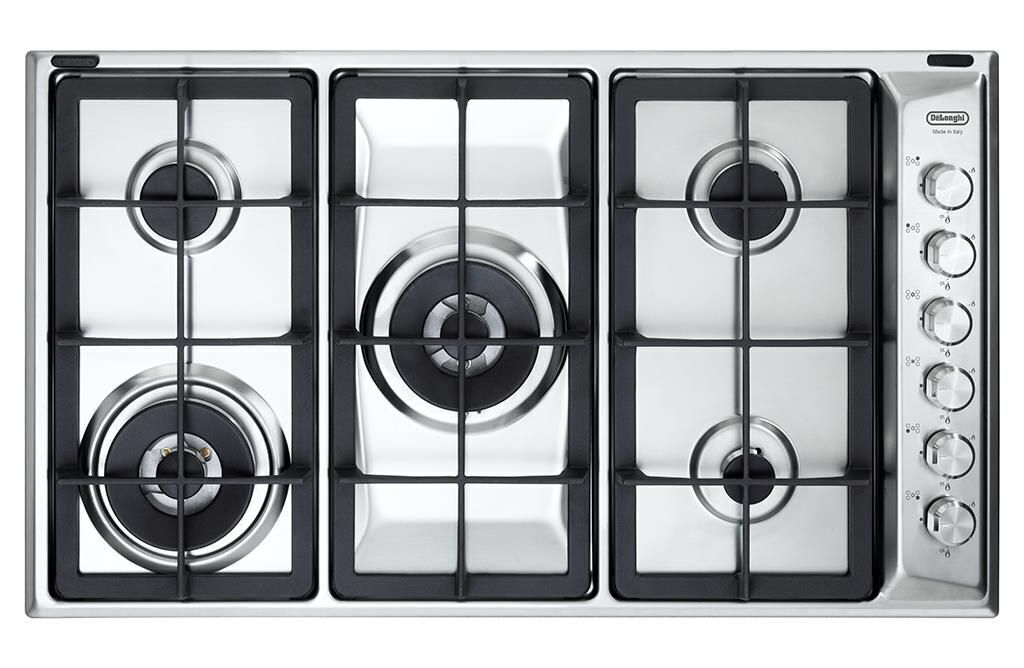 Piano Cottura A Gas DeLonghi 5 Fuochi Griglie In Ghisa 90 Cm Inox PLI59DGHD